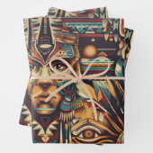 De Papier Cadeau Feuille d'enveloppement Turquoise "Méso-Américain" (En situation)