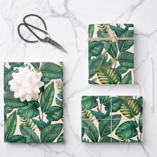 De Papier Cadeau Green & Turquoise Palm Monstera Tropical Feuille M (Recto)
