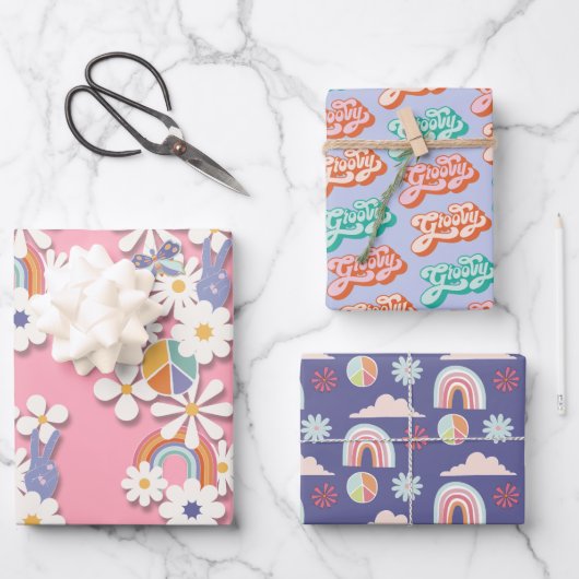 De Papier Cadeau Hippie fête d'anniversaire Peri envelopper feuille (Recto)