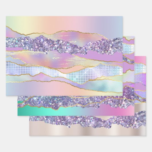 De Papier Cadeau Iridescente rose bleu brillant feuille parties sci (Lot)