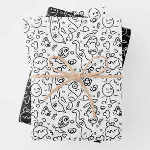 De Papier Cadeau Motif à doodle noir et blanc enveloppe feuille pap