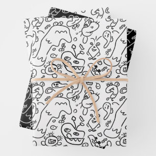 De Papier Cadeau Motif à doodle noir et blanc enveloppe feuille pap