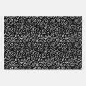 De Papier Cadeau Motif à doodle noir et blanc enveloppe feuille pap (Devant 2)