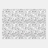 De Papier Cadeau Motif à doodle noir et blanc enveloppe feuille pap (Devant)