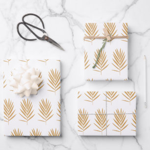 De Papier Cadeau Motif Feuille Gold et White Tropical Palm