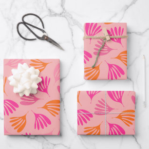 De Papier Cadeau Motif moderne Feuille Hot Pink et Orange Wisp