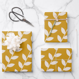 De Papier Cadeau Mustard personnalisé les années 70 Motif feuille r