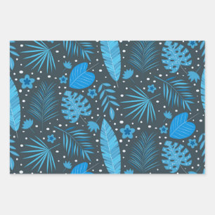De Papier Cadeau Palme tropicale bleu et turquoise Feuille Monstera