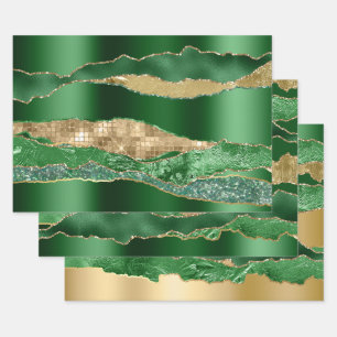 De Papier Cadeau Parties scintillant d'or vert émeraude feuille mét