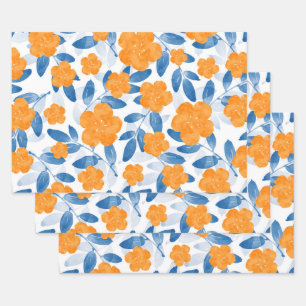 De Papier Cadeau Pavot d'aquarelle et Motif Feuille