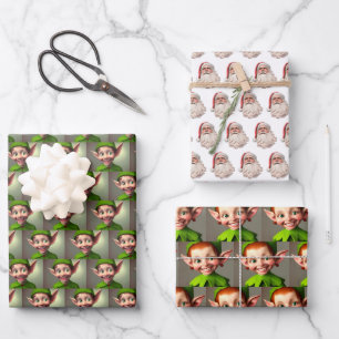 De Papier Cadeau Père Noël et elfes colorés enveloppant des feuille