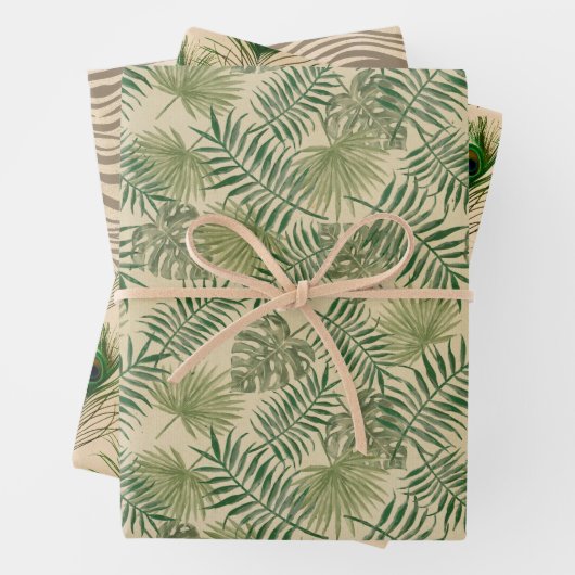 De Papier Cadeau Sable vert beige Feuille Tropical (En situation)