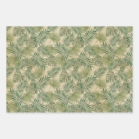 De Papier Cadeau Sable vert beige Feuille Tropical (Devant)