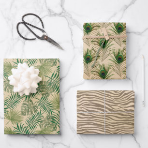 De Papier Cadeau Sable vert beige Feuille Tropical