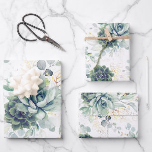 De Papier Cadeau Succulents Verdure et or Eucalyptus Feuille