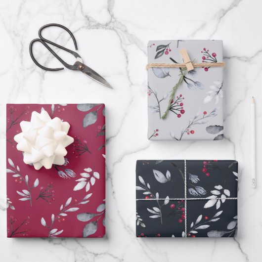 De Papier Cadeau Thème nature Botanique Berries & Noël Feuille (Recto)
