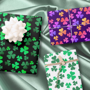 De Papier Cadeau Trèfle Feuille Florale Irlandaise Moderne Colorée