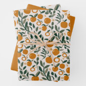 De Papier Cadeau Verger espagnol - motif d'oranges et feuille (En situation)