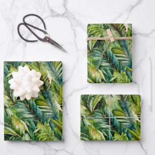 De Papier Cadeau Vert et Turquoise Aquarelle Tropical Palm Feuille
