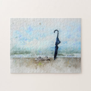 De paraplu op het strand - legpuzzel