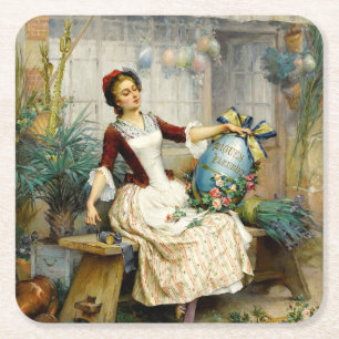 De Pasen Eieren, fijne vintage kunstschilderij Vierkante Kartonnen Onderzetter