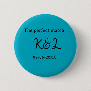 De perfect match koppel naam letter datum blauwe s ronde button 5,7 cm