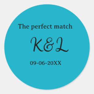 De perfect match koppel naam letter datum blauwe s ronde sticker