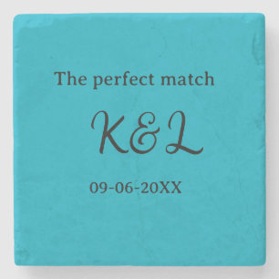 De perfect match koppel naam letter datum blauwe s stenen onderzetter