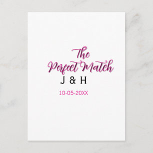 De perfecte match roze zwart naam datum trouwkoppe briefkaart