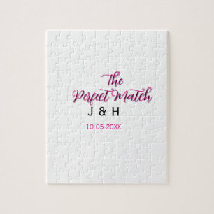De perfecte match roze zwart naam datum trouwkoppe legpuzzel