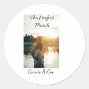 De perfecte match trouwkoppel foto moderne toevoeg ronde sticker
