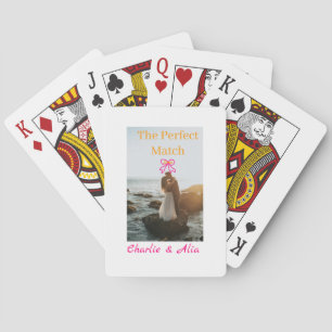 De perfecte match trouwkoppel foto retro roze pokerkaarten