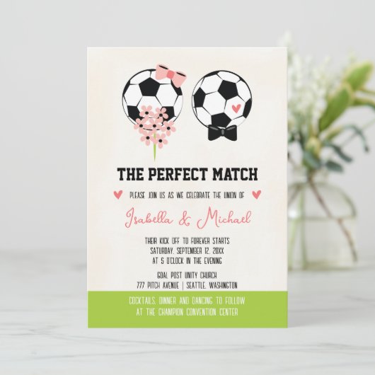 De perfecte match Voetbal bruiloft uitnodiging