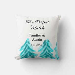 De perfecte match winter blauwe dennenboom trouw n kussen
