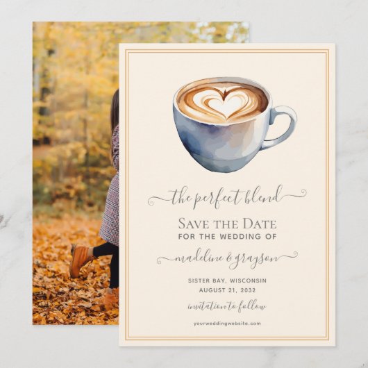 De perfecte mix foto koffie save the date (Voorkant / Achterkant)