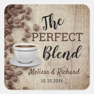 De perfecte mix koffie bruiloft rustiek hout vierkante sticker