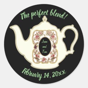 De perfecte mix porseleinen theepot bruiloft ronde sticker