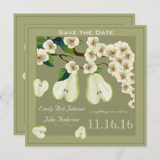 De Perfecte Peer Bloeiende Tak Save the Date Kaart (Voorkant / Achterkant)