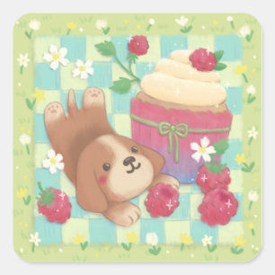 De picknickdag van de Beagle met frambozen-cupcake Vierkante Sticker
