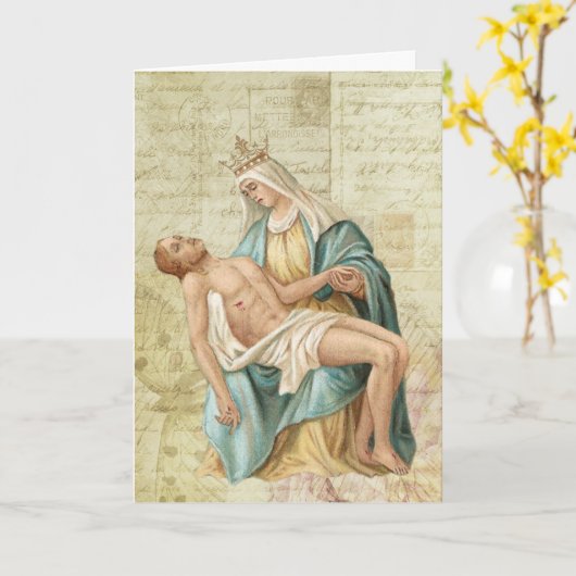 De Pieta Maria en Jezus Christelijk Kaart (Gele Bloem)