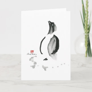 De Pinguïn van Kerstmis, sumi-E Feestdagen Kaart