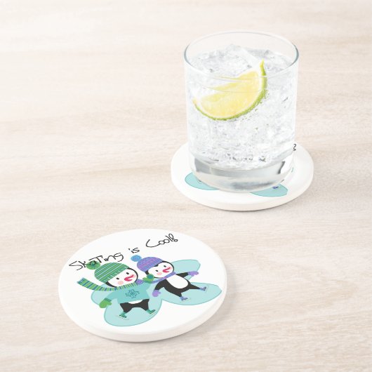 De pinguïnen die is Koel schaatsen Zandsteen Onderzetter (Zijkant)