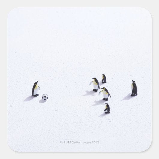 De pinguïns die voetbal spelen vierkante sticker (Voorkant)