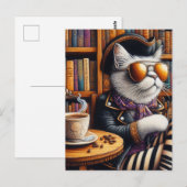 De piratenkat met koffie in een boekwinkel briefkaart (Voorkant / Achterkant)