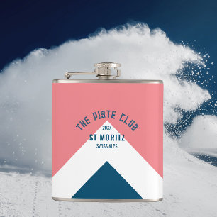 De Piste Club Roze Blauwe Piek Custom Winter Ski Heupfles
