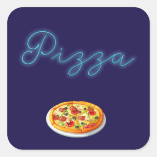 De Pizza van de Gloed van het neon Vierkante Sticker