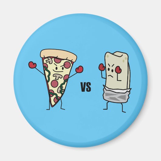 De Pizza van pepperonis VERSUS Burrito: Mexicaan Magneet (Voorkant)