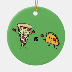 De Pizza van pepperonis VERSUS Taco: Mexicaan Keramisch Ornament