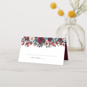 De Placement Aquarelle Bourgogne Rouge Floral Mariage Carte Pla