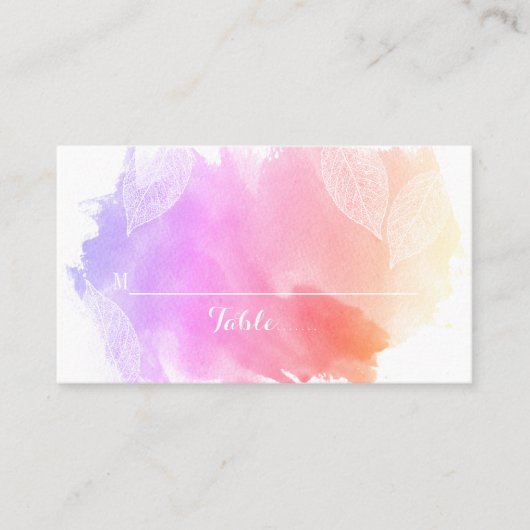 De Placement Aquarelle rose et carte mariage feuille (Devant)